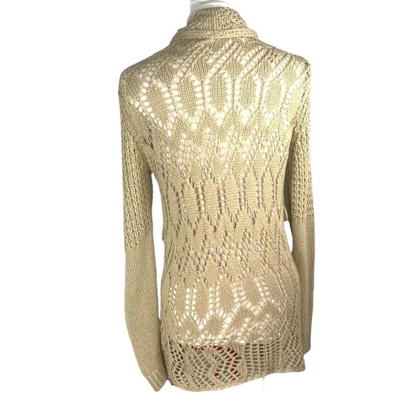 𝅺Lovestitch draped cowl neck open cardigan beige crochet knit Size S - Picture 3 of 16